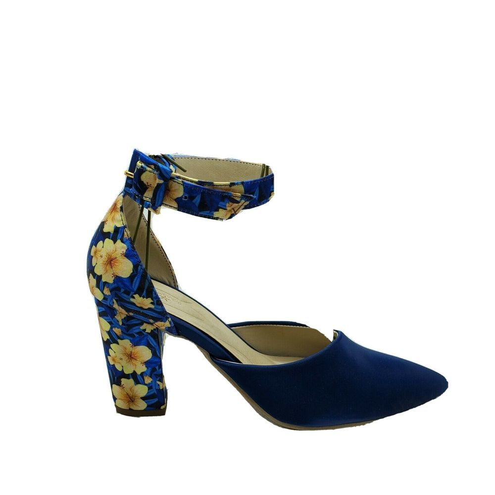 Women's blue floral platform 3" 1/2 high heel